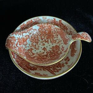 Royal Crown Derby Bone China RED AVES England Toile TEA Strainer & Shallow Bowl